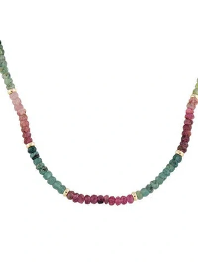 Pre-owned Necklace 14k Tourmaline Bead Strand , 17" In Multi