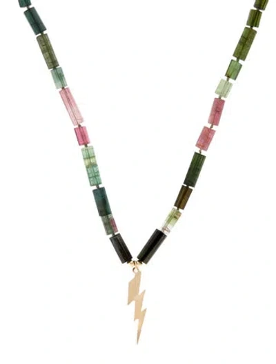Pre-owned Necklace 14k Tourmaline Lightning Bolt Pendant , 18.75" In Multi