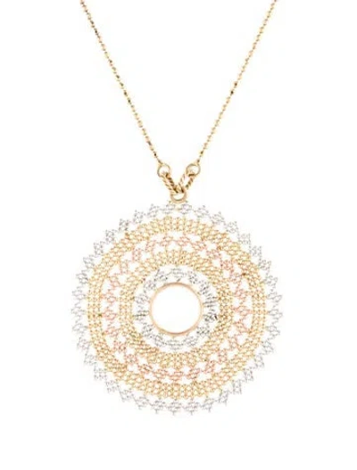 Pre-owned Necklace 14k Tri-color Beaded Mandala Pendant , 17" In Multi