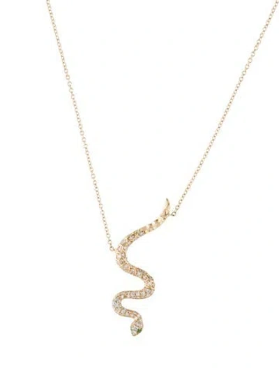Pre-owned Necklace 14k Tsavorite & Diamond Snake Pendant , 17.75" In Multi