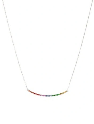 Pre-owned Necklace 14k Tsavorite & Sapphire Curved Bar  In Multi
