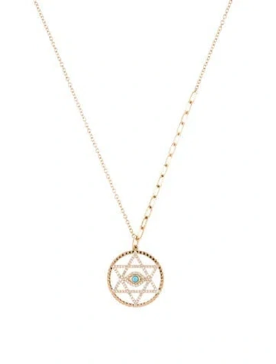 Pre-owned Necklace 14k Turquoise & Diamond Pendant , 17.75" In Multi
