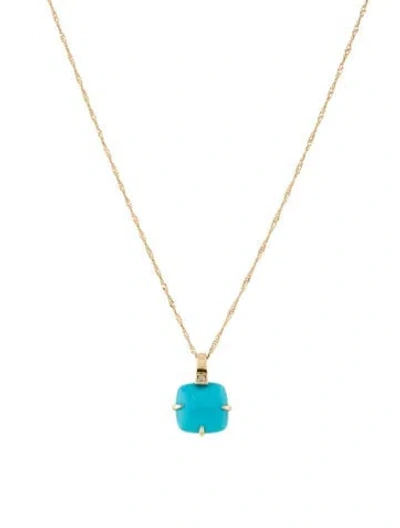 Pre-owned Necklace 14k Turquoise & Diamond Pendant , 18" In Multi