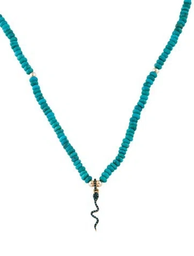 Pre-owned Necklace 14k Turquoise & Diamond Snake Bead Pendant , 18.5" In Multi