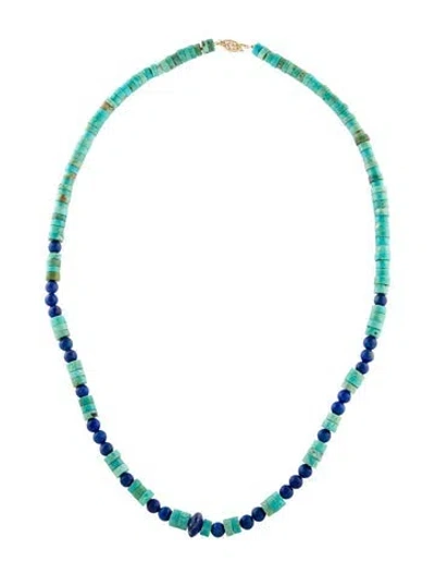 Pre-owned Necklace 14k Turquoise & Lapis Lazuli Bead Strand , 21.5" In Multi