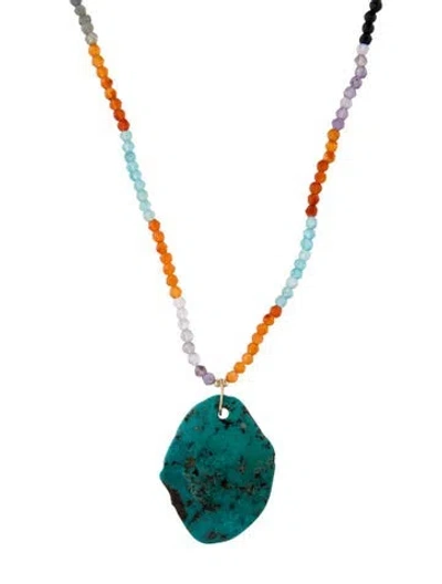 Pre-owned Necklace 14k Turquoise & Multistone Bead Pendant , 18.5", 18.5"