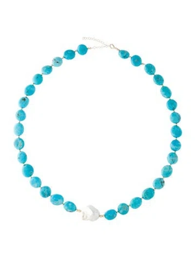 Pre-owned Necklace 14k Turquoise & Pearl Bead Strand , 22.5" In Multi