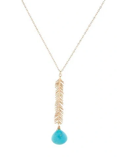 Pre-owned Necklace 14k Turquoise & Topaz Pendant , 15.5" In Multi