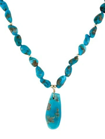 Pre-owned Necklace 14k Turquoise Bead Pendant , 18" In Multi