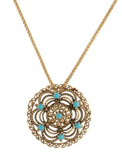 Pre-owned Necklace 14k Turquoise Convertible Brooch Pendant , 16" In Multi