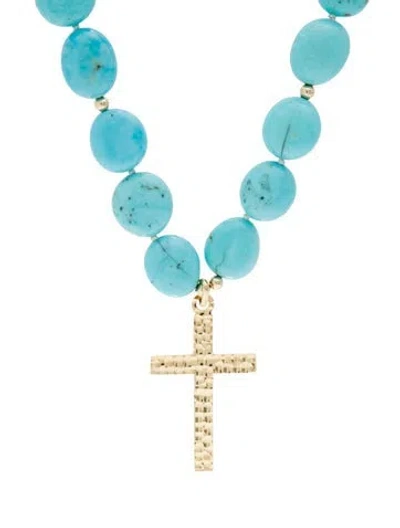 Pre-owned Necklace 14k Turquoise Cross Pendant , 18" In Multi