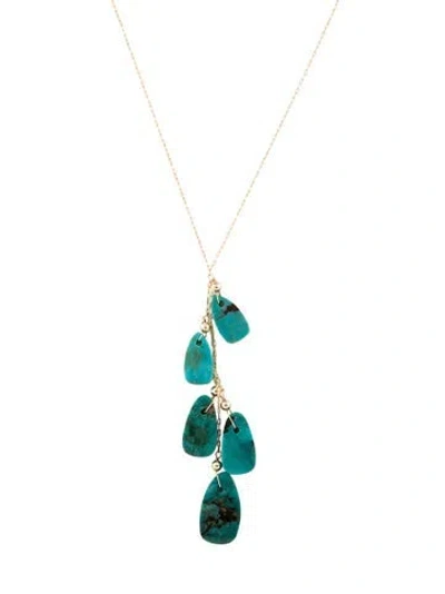 Pre-owned Necklace 14k Turquoise Lavalier , 17.75" In Multi