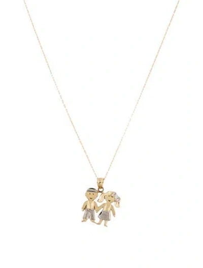 Pre-owned Necklace 14k Twins Pendant , 17.75" In Multi