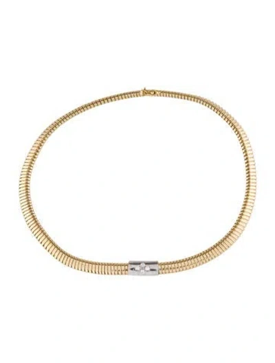 Pre-owned Necklace 14k Two-tone Diamond Vintage Tubogas Collar , 16" In Multi