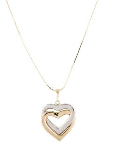 Pre-owned Necklace 14k Two-tone Double Heart Pendant , 18" In Multi