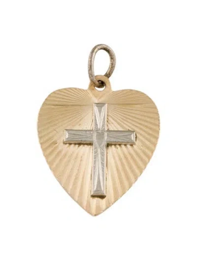 Pre-owned Necklace 14k Two-tone Heart Cross Pendant In Multi