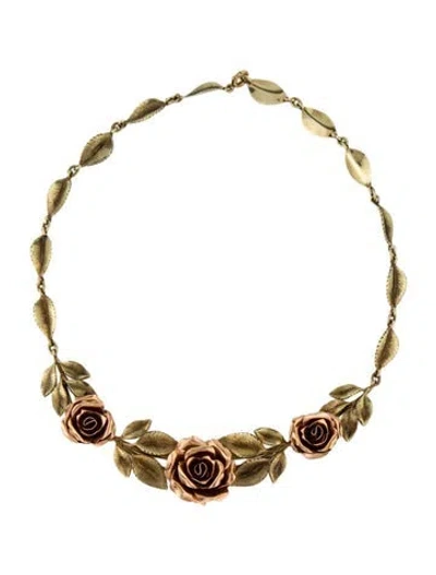 Pre-owned Necklace 14k Two-tone Rose Station , 14.5" In Multi