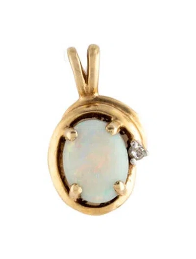 Pre-owned Necklace 14k White Opal & Diamond Pendant, 0.5" In Multi
