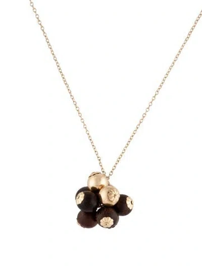 Pre-owned Necklace 14k Wood Cluster Pendant , 20.5" In Multi