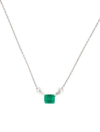 Pre-owned Necklace 1.50ct Emerald & Diamond Pendant , 15.25" In Multi
