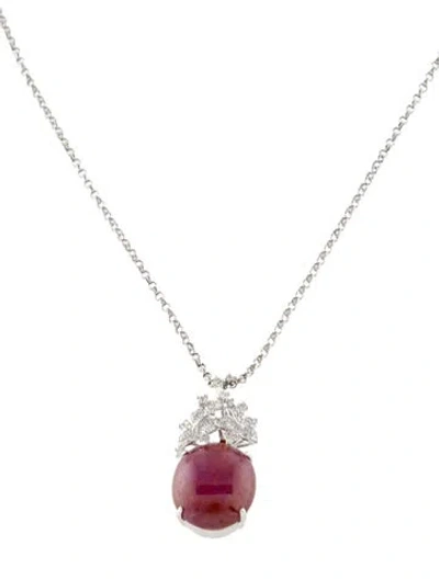 Pre-owned Necklace 16.09ct Myanmar Star Ruby & Diamond Pendant , 15.75" In Multi