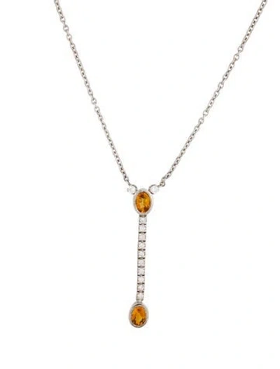 Pre-owned Necklace 1.80ctw Orange Sapphire & Diamond Line Drop Pendant , 16" In Multi