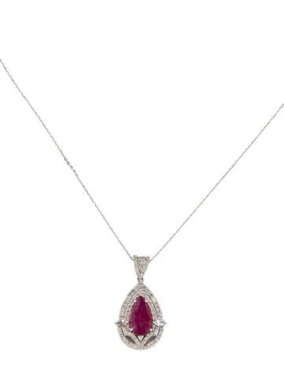 Pre-owned Necklace 1.86ct Ruby, Sapphire & Diamond Pendant , 18" In Multi