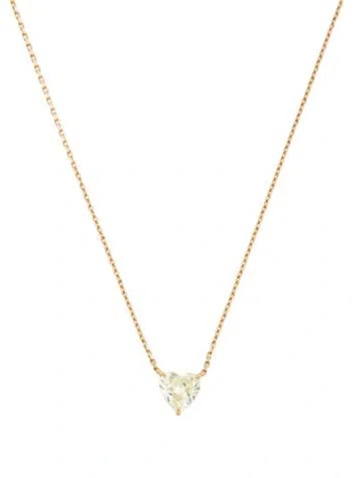Pre-owned Necklace 18k 1.09ct Diamond Heart Solitaire Pendant , 18" In Multi