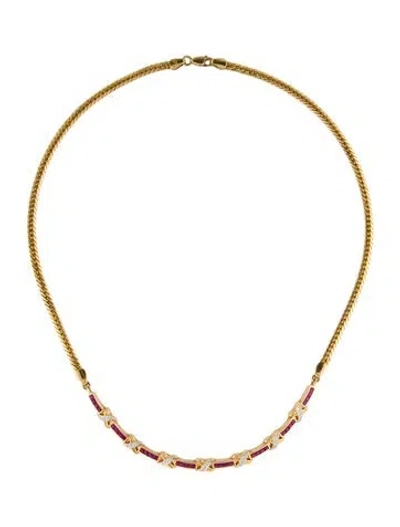 Pre-owned Necklace 18k 1.15ctw Ruby & Diamond Link Collar , 17.25" In Multi