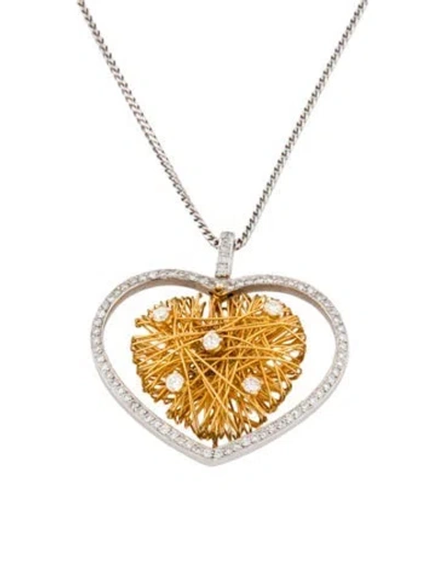 Pre-owned Necklace 18k 1.16ctw Diamond Heart Pendant , 16" In Multi