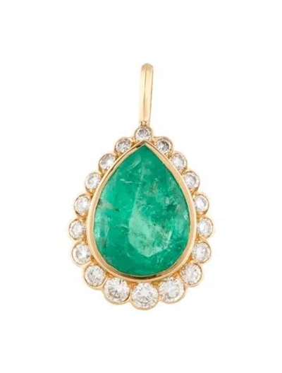 Pre-owned Necklace 18k 11.86ct Colombian Emerald & Diamond Pendant In Multi