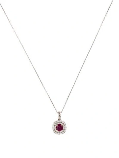 Pre-owned Necklace 18k 1.25ct Ruby & Diamond Pendant , 20.25" In Multi