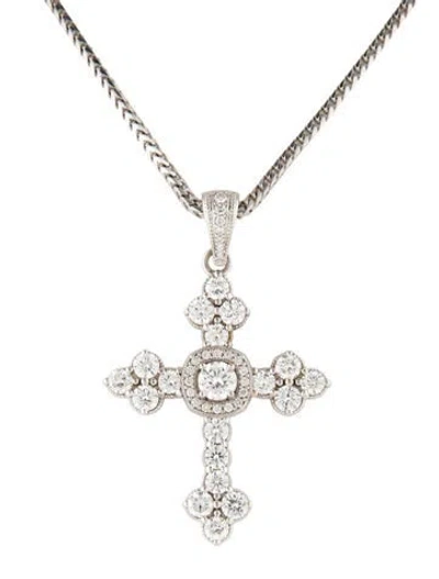 Pre-owned Necklace 18k 13.63ctw Diamond Cross Pendant , 18" In Multi