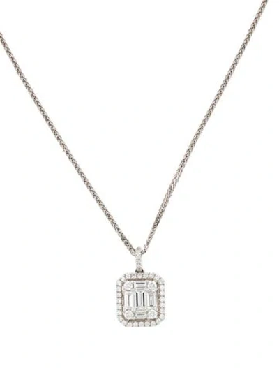 Pre-owned Necklace 18k 1.36ctw Diamond Cluster Pendant , 15.75" In Multi