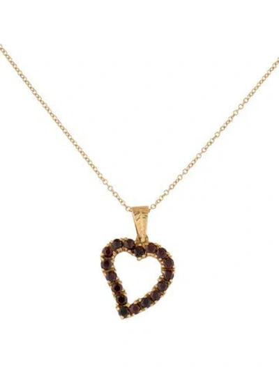 Pre-owned Necklace 18k 1.36ctw Garnet Heart Pendant , 17.75" In Multi