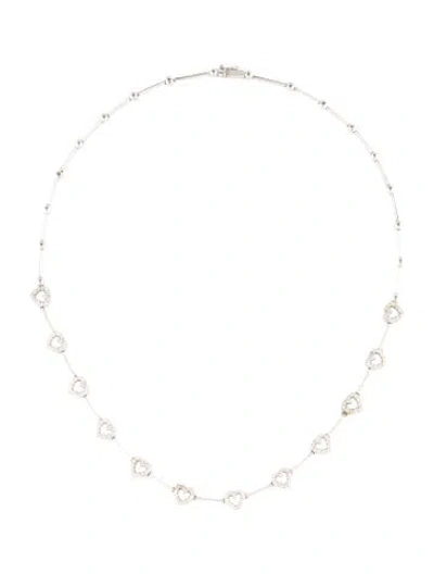Pre-owned Necklace 18k 1.44ctw Diamond Heart Station , 18" In Multi