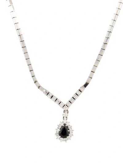 Pre-owned Necklace 18k 1.46ct Sapphire & Diamond Pendant , 17.5" In Multi