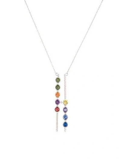 Pre-owned Necklace 18k 1.47ctw Multicolor Sapphire & Diamond Pendant , 18"