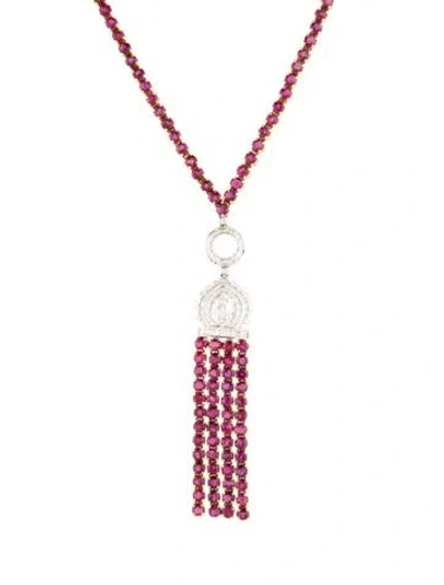 Pre-owned Necklace 18k 15.75ctw Ruby & Diamond Tassel Pendant , 17.5" In Multi