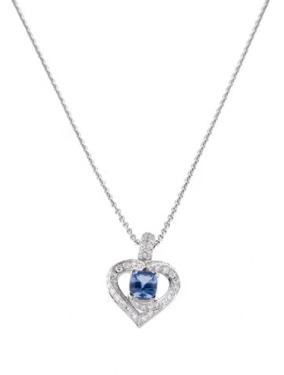 Pre-owned Necklace 18k 1.57ct Sapphire & Diamond Heart Pendant , 17.5" In Multi