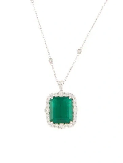 Pre-owned Necklace 18k 17.76ctw Diamond & Emerald Pendant W/14k Chain , 18" In Multi
