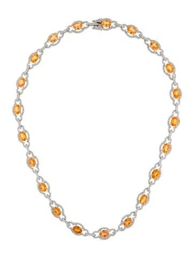 Pre-owned Necklace 18k 19.86ctw Orange Sapphire & Diamond Station , 15" In Multi