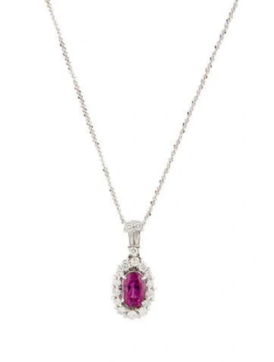 Pre-owned Necklace 18k 2.10ct Unheated Burmese Ruby & Diamond Pendant , 18" In Multi