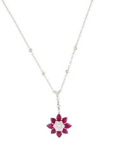 Pre-owned Necklace 18k 2.60ctw Ruby & Diamond Pendant , 16.75" In Multi