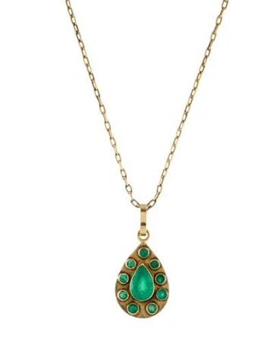 Pre-owned Necklace 18k 2.86ctw Emerald Pendant , 18" In Multi