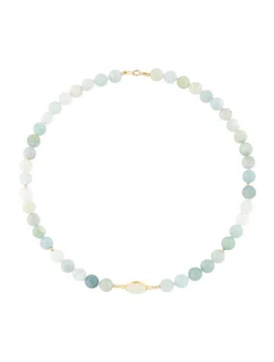 Pre-owned Necklace 18k 2.92ct Opal & Aquamarine Bead Strand , 17" In Multi