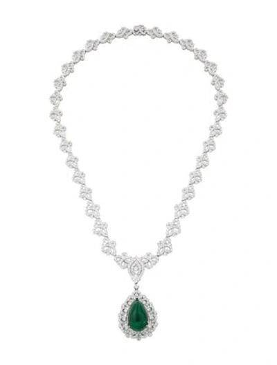Pre-owned Necklace 18k 29.33ct Emerald & Diamond Pendant , 16" In Multi