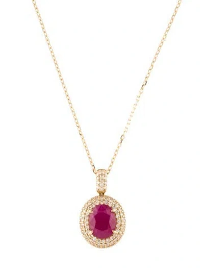 Pre-owned Necklace 18k 3.69ct Ruby & Diamond Pendant , 18.75" In Multi