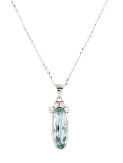 Pre-owned Necklace 18k 4.00ct Aquamarine & Diamond Pendant , 16.5" In Multi