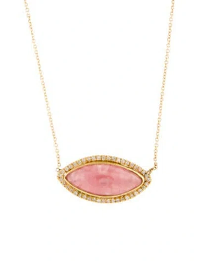 Pre-owned Necklace 18k 4.06ct Rhodochrosite & Diamond Pendant , 19" In Multi